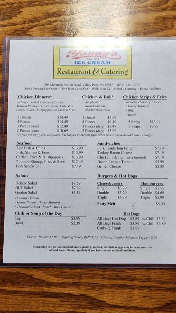Young’s Restaurant & Ice Creamery menu 1